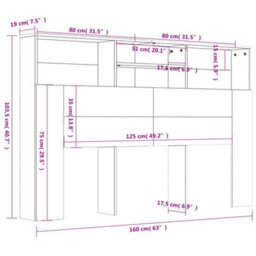 Vidaxl Headboard Cabinet Concrete Grey 160X19X103.5 Cm Headboard Cabinets - thumbnail 3