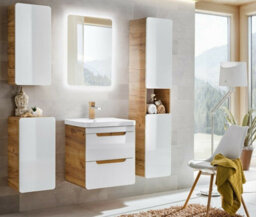 Impact Furniture Small Vanity Unit 400mm Cloakroom Wall Hung Cabinet With Drawers White Gloss Oak Bathroom Aruba - thumbnail 7