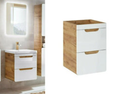 Impact Furniture Small Vanity Unit 400mm Cloakroom Wall Hung Cabinet With Drawers White Gloss Oak Bathroom Aruba - thumbnail 1