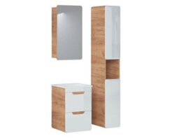 Impact Furniture Small Vanity Unit 400mm Cloakroom Wall Hung Cabinet With Drawers White Gloss Oak Bathroom Aruba - thumbnail 9