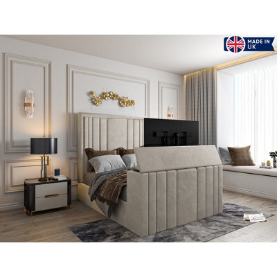 Atom Upholstered Soft Velvet  Pebble Tv Bespoke Bed Frame - image 1