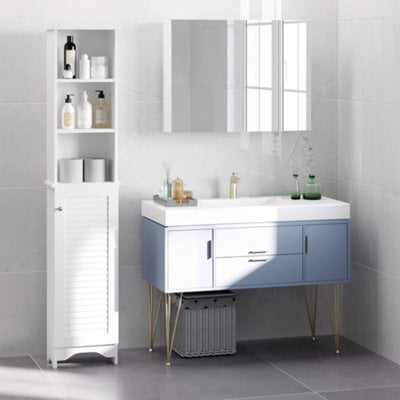 Homcom 165Cm Freestanding Slimline Bathroom Storage Cabinet W/ 6 Shelves White - image 1