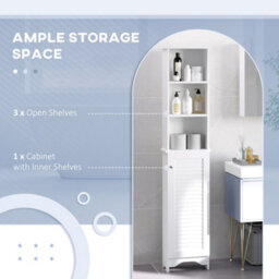 Homcom 165Cm Freestanding Slimline Bathroom Storage Cabinet W/ 6 Shelves White - thumbnail 4