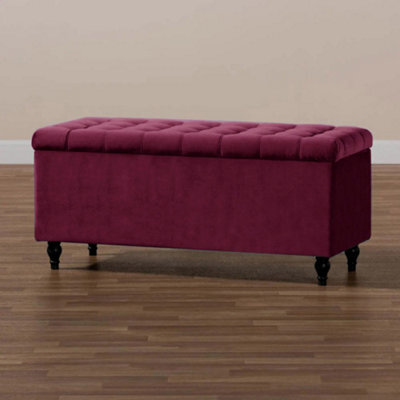 180Cm Cubed Upholstered Ottoman Storage Box Claret Red Plush Velvet Multifunctional Blanket Storage Box With Wooden Legs - image 1
