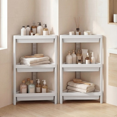 Costway 3-Tier Corner Shower Caddy 2-Pack Bathroom Standing Shelf Drainage Holes-White - image 1