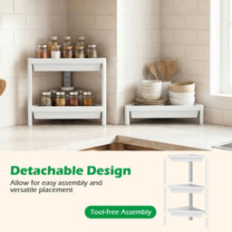 Costway 3-Tier Corner Shower Caddy 2-Pack Bathroom Standing Shelf Drainage Holes-White - thumbnail 9