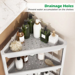Costway 3-Tier Corner Shower Caddy 2-Pack Bathroom Standing Shelf Drainage Holes-White - thumbnail 5