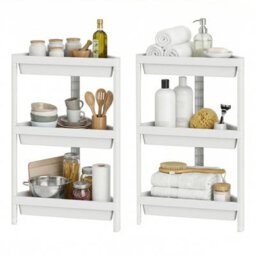 Costway 3-Tier Corner Shower Caddy 2-Pack Bathroom Standing Shelf Drainage Holes-White - thumbnail 2