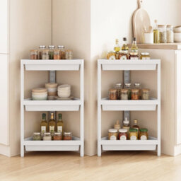 Costway 3-Tier Corner Shower Caddy 2-Pack Bathroom Standing Shelf Drainage Holes-White - thumbnail 4