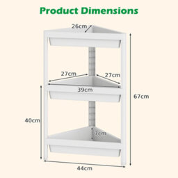 Costway 3-Tier Corner Shower Caddy 2-Pack Bathroom Standing Shelf Drainage Holes-White - thumbnail 3