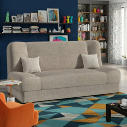 Jonas Living Room Sofa Bed With Click Clack Sleeping Surface Storage Container Wooden Frame Light Grey And Patterned Pillows - thumbnail 2