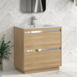Royal Bathrooms Orion 800mm Natural Oak 2 Drawer Floor Standing Vanity Unit With Carrara White Basin & Chrome Accent Trim - thumbnail 6
