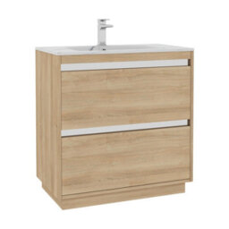 Royal Bathrooms Orion 800mm Natural Oak 2 Drawer Floor Standing Vanity Unit With Carrara White Basin & Chrome Accent Trim - thumbnail 7