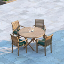 Eterna Victoria Teak Garden Outdoor Dining Table & 4 Seat Chair Set - With Cream Cushions - thumbnail 3