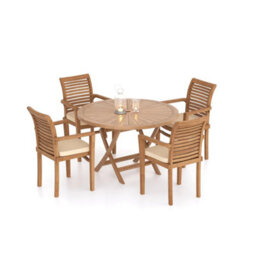 Eterna Victoria Teak Garden Outdoor Dining Table & 4 Seat Chair Set - With Cream Cushions - thumbnail 4