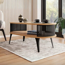 Roenni Oval Coffee Table Modern With Open Storage Space Black With Gold Craft Oak - thumbnail 2