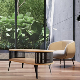 Roenni Oval Coffee Table Modern With Open Storage Space Black With Gold Craft Oak - thumbnail 1
