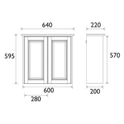 Heritage Winterbourne Satin Mist Grey Double Bathroom Wall Cabinet With 2 Mirror Doors (H)595mm (W)640mm - thumbnail 4