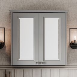 Heritage Winterbourne Satin Mist Grey Double Bathroom Wall Cabinet With 2 Mirror Doors (H)595mm (W)640mm - thumbnail 2