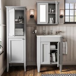 Heritage Winterbourne Satin Mist Grey Double Bathroom Wall Cabinet With 2 Mirror Doors (H)595mm (W)640mm - thumbnail 6