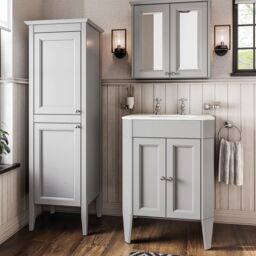 Heritage Winterbourne Satin Mist Grey Double Bathroom Wall Cabinet With 2 Mirror Doors (H)595mm (W)640mm - thumbnail 5