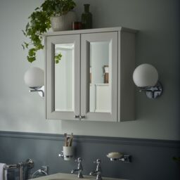 Heritage Winterbourne Satin Mist Grey Double Bathroom Wall Cabinet With 2 Mirror Doors (H)595mm (W)640mm - thumbnail 9