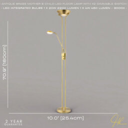 Happy Homewares Led Mother And Child Floor Lamp In Antique Brass With Rotary Dimmer Switches - thumbnail 6