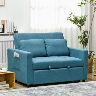 Homcom 2 Seater Sofa Bed Convertible Bed Settee With Pillows, Blue - image 1