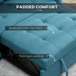 Homcom 2 Seater Sofa Bed Convertible Bed Settee With Pillows, Blue - thumbnail 6