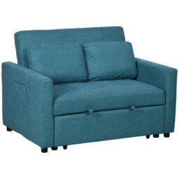 Homcom 2 Seater Sofa Bed Convertible Bed Settee With Pillows, Blue - thumbnail 2