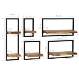 Vidaxl Wall Shelf Set 5 Pieces Solid Acacia Wood And Steel - thumbnail 9
