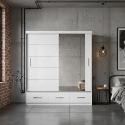 Florence 203L Sliding Wardrobe With Mirror Spacious 2 Door Storage For Bedroom And Living Room White Semi Gloss With Mirror - thumbnail 2