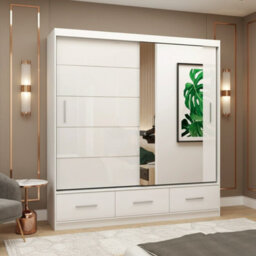 Florence 203L Sliding Wardrobe With Mirror Spacious 2 Door Storage For Bedroom And Living Room White Semi Gloss With Mirror - thumbnail 1