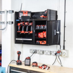 Sgs 30In Wall Mounted Power Tool Storage Rack, Charging Station & Steel Cabinet - thumbnail 2
