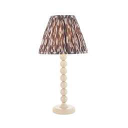 Luminosa Lighting Luminosa Higgledy Gloss Almond White Paint Table Lamp With Pearl Grey Fabric Ikat Shade 25Cm E14