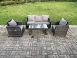 Fimous 5 Seat Pe Rattan Garden Furniture Set Adjustable Chair Lounge Sofa Set Oblong Coffee Table Dark Grey Mixed - thumbnail 1