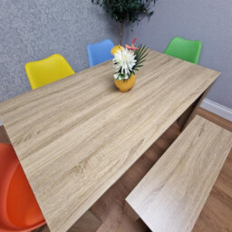 Kosy Koala Oak Effect Dining Table Set With 4 Mix Plastic Chairs And Bench Dining Room Furniture - thumbnail 6