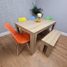 Kosy Koala Oak Effect Dining Table Set With 4 Mix Plastic Chairs And Bench Dining Room Furniture - thumbnail 1