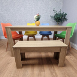 Kosy Koala Oak Effect Dining Table Set With 4 Mix Plastic Chairs And Bench Dining Room Furniture - thumbnail 4