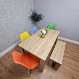 Kosy Koala Oak Effect Dining Table Set With 4 Mix Plastic Chairs And Bench Dining Room Furniture - thumbnail 2
