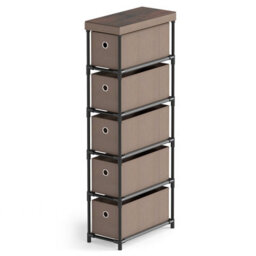 Costway 101 Cm Narrow Dresser Slim Chest Of Drawers W/ 5 Drawers & Handles-Brown - thumbnail 2