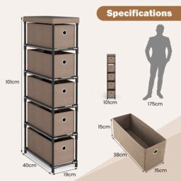 Costway 101 Cm Narrow Dresser Slim Chest Of Drawers W/ 5 Drawers & Handles-Brown - thumbnail 3