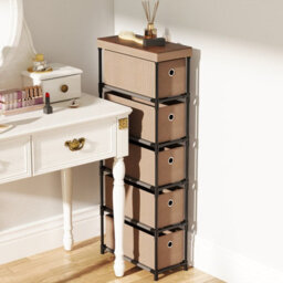 Costway 101 Cm Narrow Dresser Slim Chest Of Drawers W/ 5 Drawers & Handles-Brown - thumbnail 1