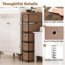 Costway 101 Cm Narrow Dresser Slim Chest Of Drawers W/ 5 Drawers & Handles-Brown - thumbnail 4