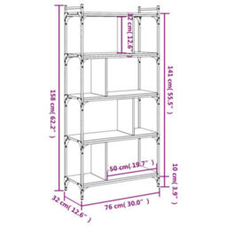 Berkfield Bookcase 5-Tier Grey Sonoma 76X32X158 Cm Engineered Wood - thumbnail 9