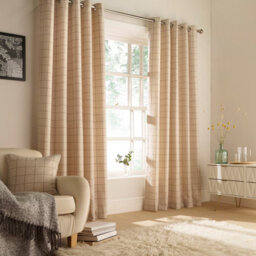 furn. Furn Ellis Check Room Darkening Eyelet Curtain Pair Natural (W)229Cm X (D)229Cm - thumbnail 1