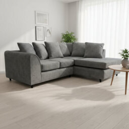Abakus Direct Jumbo Chenille Corner Sofa In Dark Grey Right Facing With Plush Chaise Extension - thumbnail 1