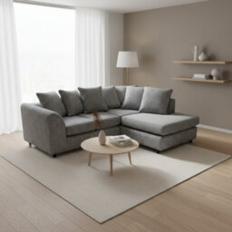 Abakus Direct Jumbo Chenille Corner Sofa In Dark Grey Right Facing With Plush Chaise Extension - thumbnail 4