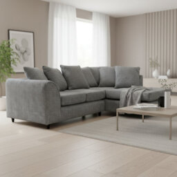 Abakus Direct Jumbo Chenille Corner Sofa In Dark Grey Right Facing With Plush Chaise Extension - thumbnail 2