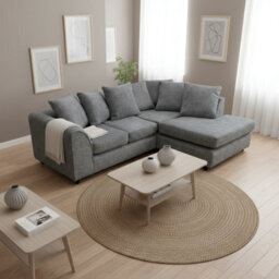 Abakus Direct Jumbo Chenille Corner Sofa In Dark Grey Right Facing With Plush Chaise Extension - thumbnail 6